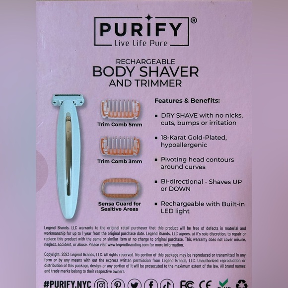 Rechargeable Body Shaver And Trimmer With LED Light Made By Purify.NYC. NWTS. - Picture 5 of 8